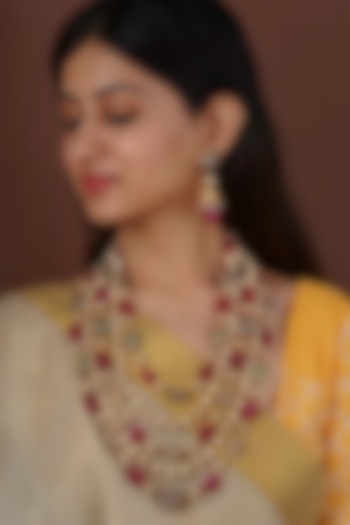 Gold Plated Uncut Polki & Beaded Jadau Layered Necklace Set by Mortantra at Pernia's Pop Up Shop