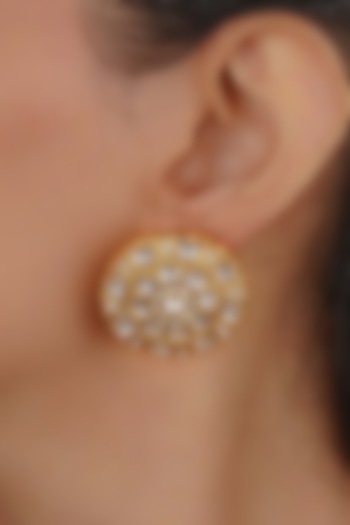 Gold Plated Uncut Polki & Beaded Jadau Stud Earrings by Mortantra at Pernia's Pop Up Shop
