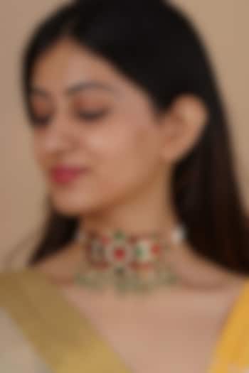 Gold Plated Uncut Polki & Beaded Jadau Choker Necklace by Mortantra at Pernia's Pop Up Shop