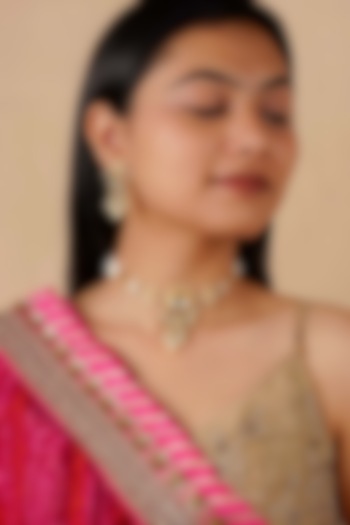 Gold Plated Uncut Polki & Beaded Jadau Choker Necklace Set by Mortantra at Pernia's Pop Up Shop