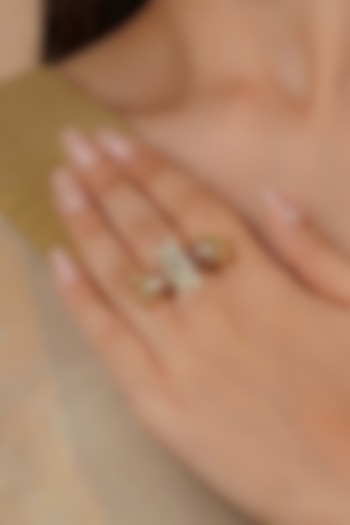 Gold Plated Uncut Polki & Beaded Jadau Ring by Mortantra at Pernia's Pop Up Shop