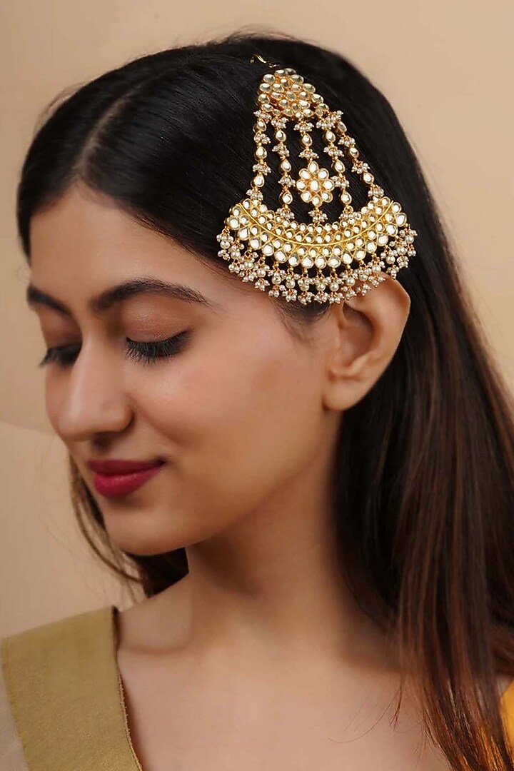 Gold Plated Uncut Polki & Beaded Jadau Passa by Mortantra at Pernia's Pop Up Shop