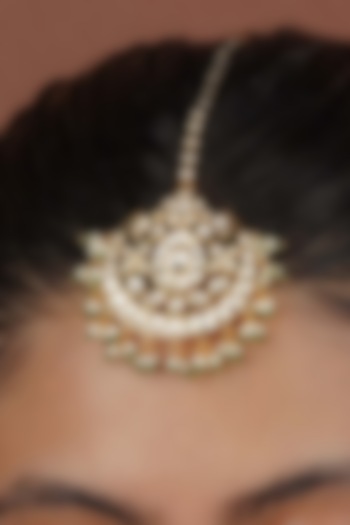 Gold Plated Uncut Polki & Beaded Jadau Maangtikka by Mortantra at Pernia's Pop Up Shop