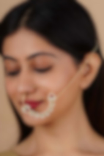 Gold Plated Uncut Polki & Beaded Jadau Nose Ring by Mortantra at Pernia's Pop Up Shop