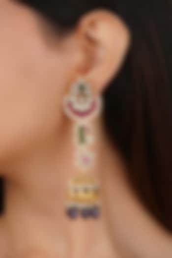 Gold Plated Uncut Polki & Beaded Jadau Dangler Earrings by Mortantra at Pernia's Pop Up Shop