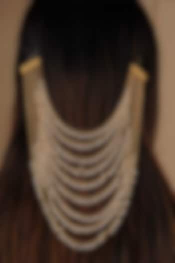 Gold Plated Uncut Polki & Beaded Jadau Hair Clips by Mortantra at Pernia's Pop Up Shop