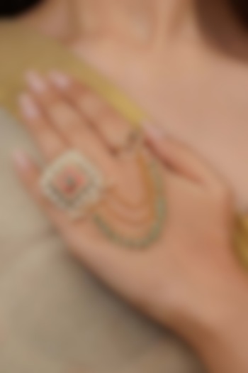 Gold Plated Uncut Polki & Beaded Jadau Ring by Mortantra at Pernia's Pop Up Shop