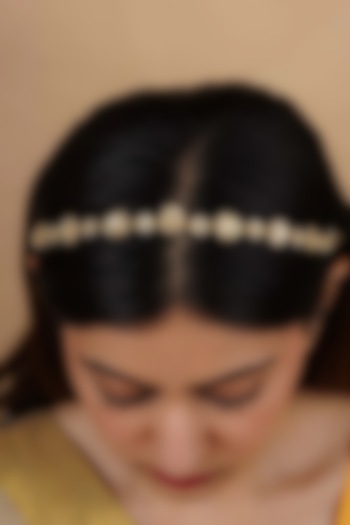 Gold Plated Uncut Polki & Beaded Jadau Mathapatti by Mortantra at Pernia's Pop Up Shop