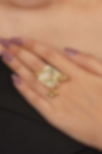 Gold Plated Uncut Polki & Beaded Jadau Ring by Mortantra at Pernia's Pop Up Shop