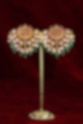 Gold Plated Uncut Polki & Beaded Jadau Dangler Earrings by Mortantra at Pernia's Pop Up Shop