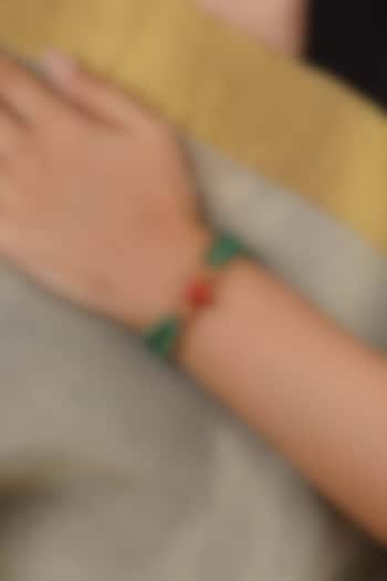 Gold Plated Uncut Polki & Beaded Jadau Bracelet by Mortantra at Pernia's Pop Up Shop