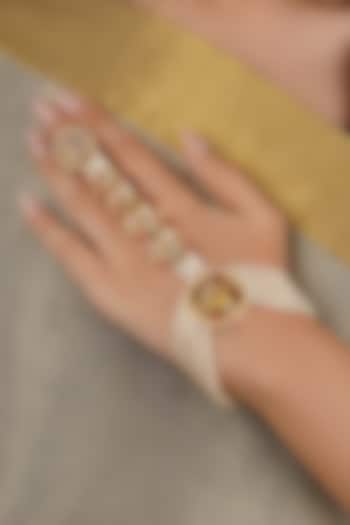 Gold Plated Uncut Polki & Beaded Jadau Haathphool by Mortantra at Pernia's Pop Up Shop