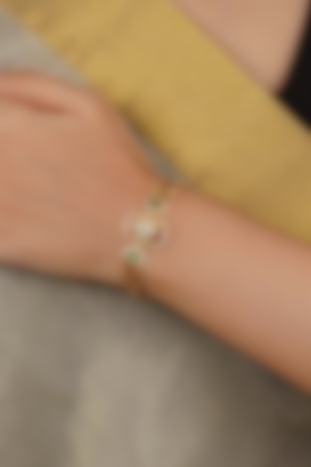 Gold Plated Uncut Polki & Beaded Jadau Bracelet by Mortantra at Pernia's Pop Up Shop