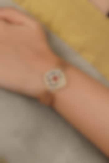 Gold Plated Uncut Polki & Beaded Jadau Bracelet by Mortantra at Pernia's Pop Up Shop