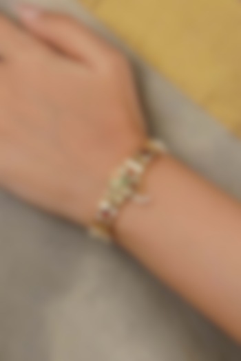 Gold Plated Uncut Polki & Beaded Jadau Bracelet by Mortantra at Pernia's Pop Up Shop