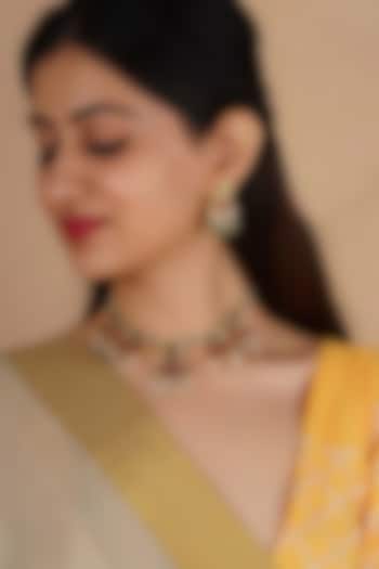 Gold Plated Uncut Polki & Beaded Jadau Choker Necklace Set by Mortantra at Pernia's Pop Up Shop