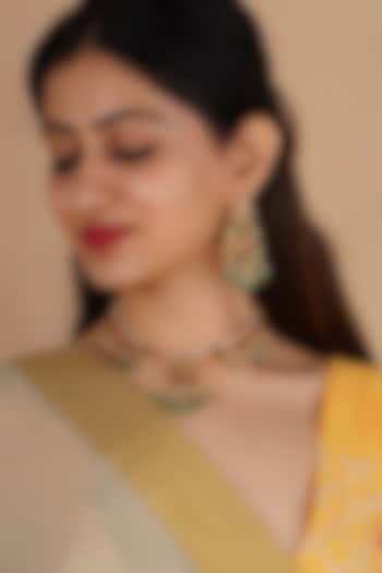 Gold Plated Uncut Polki & Beaded Jadau Choker Necklace Set by Mortantra at Pernia's Pop Up Shop