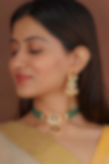 Gold Plated Uncut Polki & Beaded Jadau Choker Necklace Set by Mortantra at Pernia's Pop Up Shop
