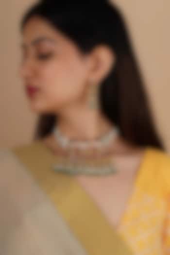 Gold Plated Uncut Polki & Beaded Jadau Choker Necklace Set by Mortantra at Pernia's Pop Up Shop