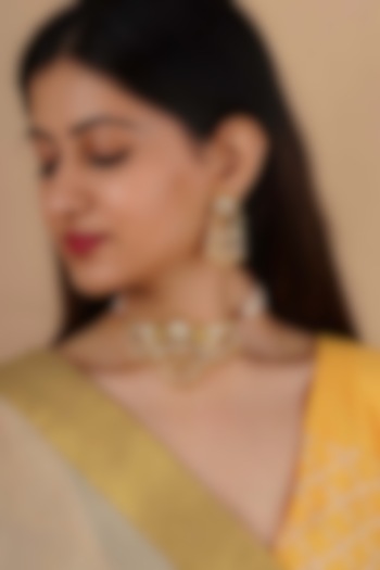 Gold Plated Uncut Polki & Beaded Jadau Choker Necklace Set by Mortantra at Pernia's Pop Up Shop