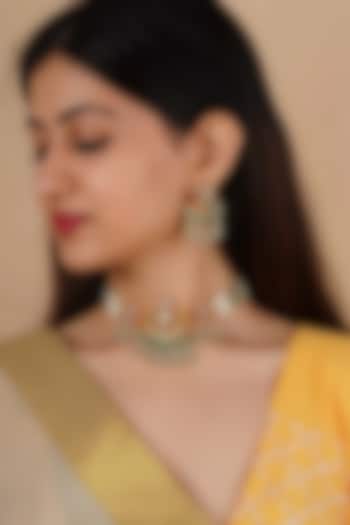 Gold Plated Uncut Polki & Beaded Jadau Choker Necklace Set by Mortantra at Pernia's Pop Up Shop