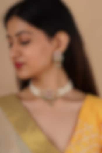 Gold Plated Uncut Polki & Beaded Jadau Choker Necklace Set by Mortantra at Pernia's Pop Up Shop
