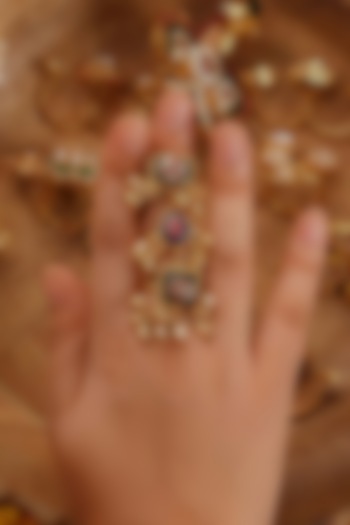Gold Plated Uncut Polki & Beaded Jadau Ring by Mortantra at Pernia's Pop Up Shop