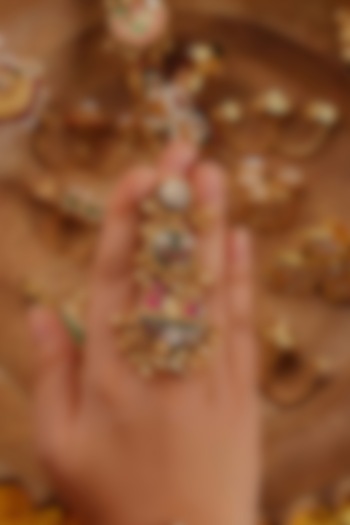 Gold Plated Uncut Polki & Beaded Jadau Ring by Mortantra at Pernia's Pop Up Shop