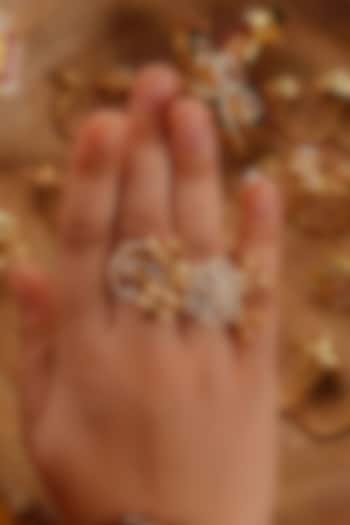 Gold Plated Uncut Polki & Beaded Jadau Ring by Mortantra at Pernia's Pop Up Shop