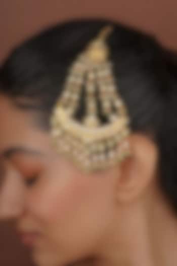 Gold Plated Uncut Polki & Beaded Jadau Passa by Mortantra at Pernia's Pop Up Shop