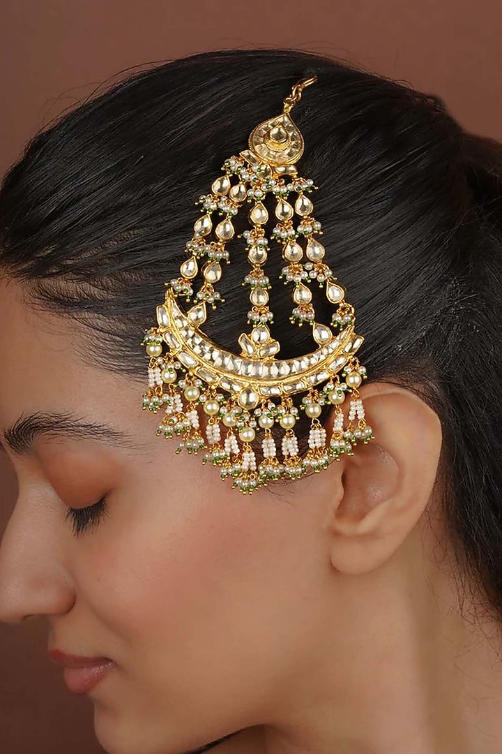 Gold Plated Uncut Polki & Beaded Jadau Passa by Mortantra at Pernia's Pop Up Shop