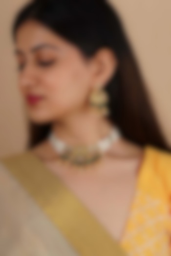 Gold Plated Uncut Polki & Beaded Jadau Choker Necklace Set by Mortantra at Pernia's Pop Up Shop