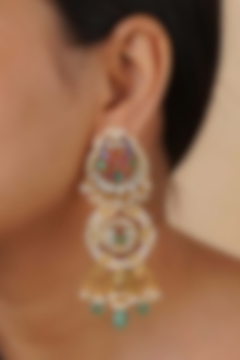 Gold Plated Uncut Polki & Beaded Jadau Dangler Earrings by Mortantra at Pernia's Pop Up Shop