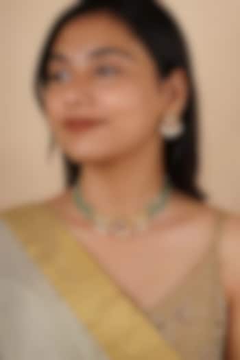 Gold Plated Uncut Polki & Beaded Jadau Choker Necklace Set by Mortantra at Pernia's Pop Up Shop