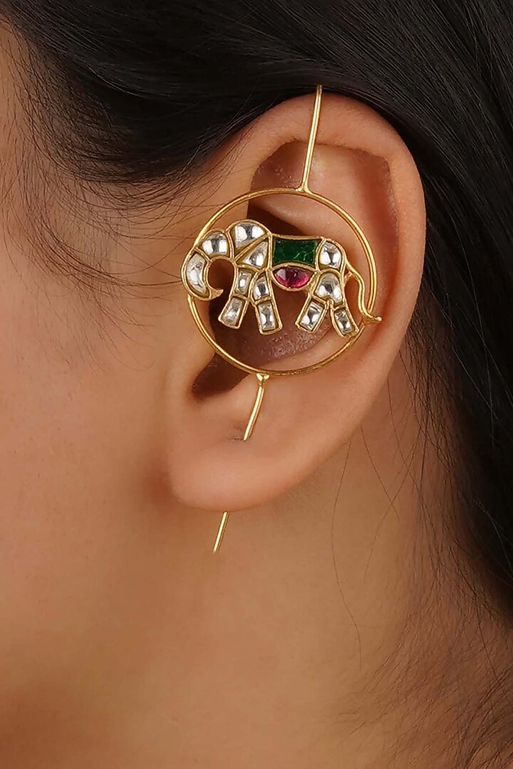 Gold Finish Jadau Kundan Polki Earrings by Mortantra at Pernia's Pop Up Shop