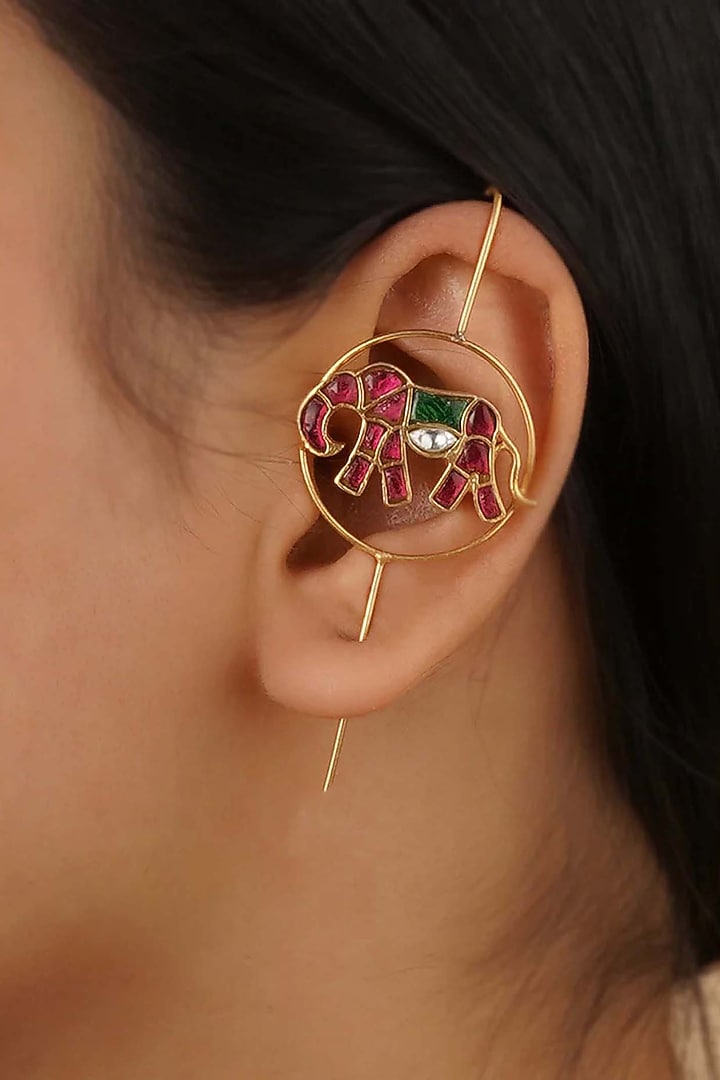 Gold Finish Jadau Kundan Polki Earrings by Mortantra at Pernia's Pop Up Shop