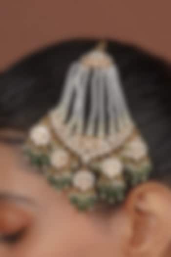 Gold Plated Uncut Polki & Beaded Jadau Passa by Mortantra at Pernia's Pop Up Shop