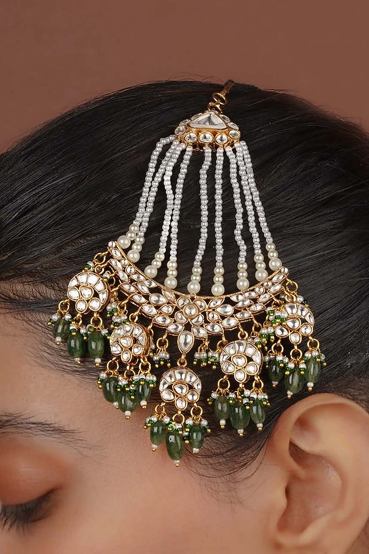 Gold Plated Uncut Polki & Beaded Jadau Passa by Mortantra at Pernia's Pop Up Shop