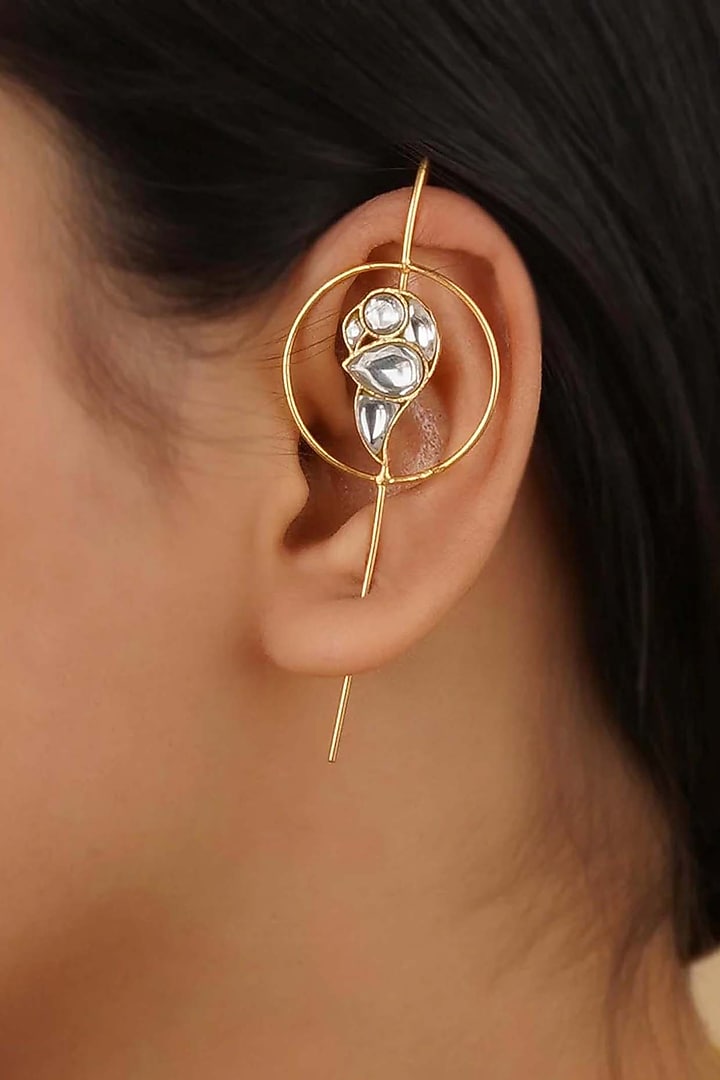 Gold Finish Jadau Kundan Polki Earrings by Mortantra at Pernia's Pop Up Shop