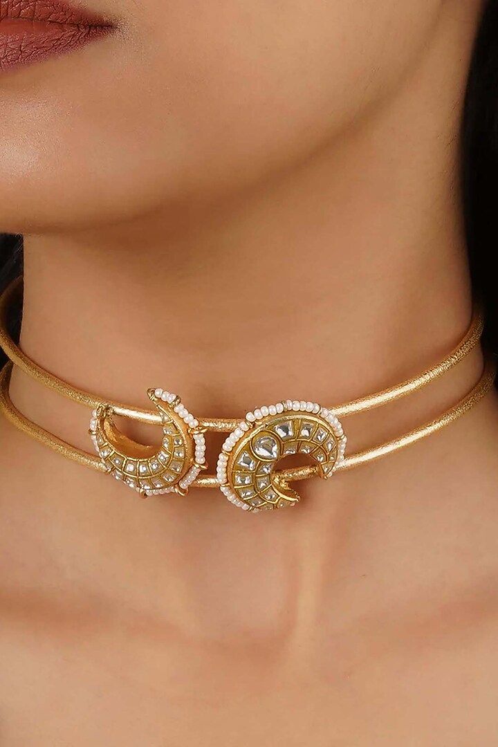 Gold Finish Jadau Kundan Polki Choker Necklace by Mortantra at Pernia's Pop Up Shop