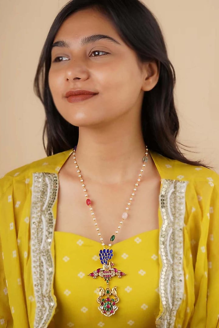 Gold Finish Jadau Kundan Polki Long Necklace by Mortantra at Pernia's Pop Up Shop