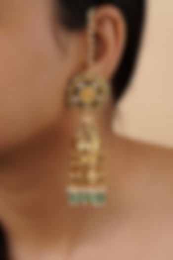 Gold Plated Uncut Polki & Beaded Jadau Dangler Earrings by Mortantra at Pernia's Pop Up Shop