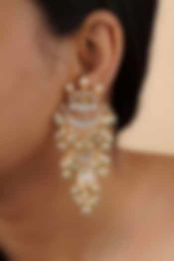 Gold Plated Uncut Polki & Beaded Jadau Dangler Earrings by Mortantra at Pernia's Pop Up Shop