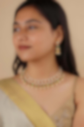 Gold Plated Uncut Polki & Beaded Jadau Choker Necklace Set by Mortantra at Pernia's Pop Up Shop