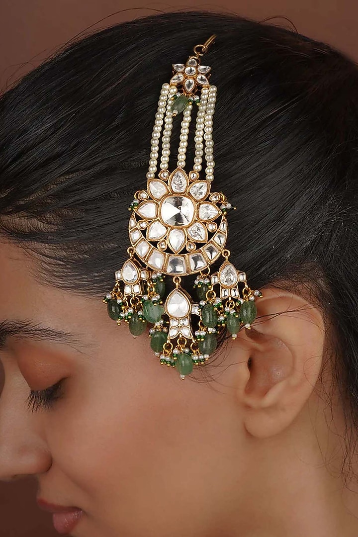 Gold Plated Uncut Polki & Beaded Jadau Passa by Mortantra at Pernia's Pop Up Shop