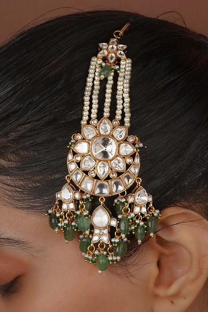 Gold Plated Uncut Polki & Beaded Jadau Passa by Mortantra at Pernia's Pop Up Shop