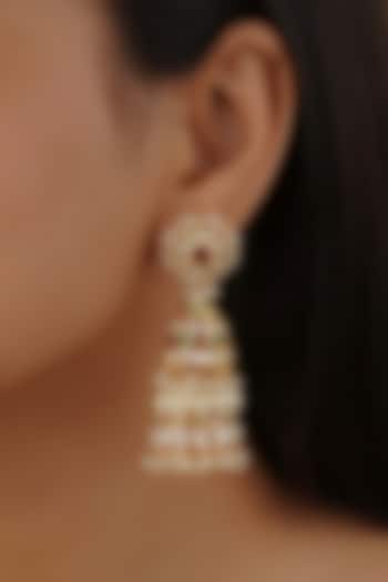 Gold Plated Uncut Polki & Beaded Jadau Jhumka Earrings by Mortantra at Pernia's Pop Up Shop