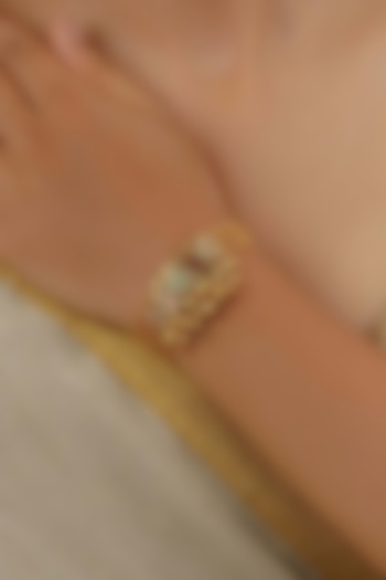 Gold Plated Uncut Polki & Beaded Jadau Bracelet by Mortantra at Pernia's Pop Up Shop