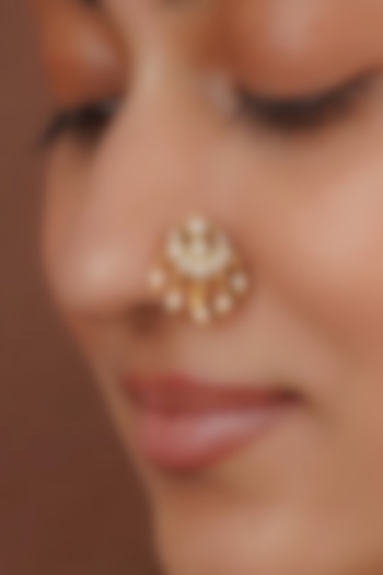 Gold Plated Uncut Polki & Beaded Jadau Nose Ring by Mortantra at Pernia's Pop Up Shop