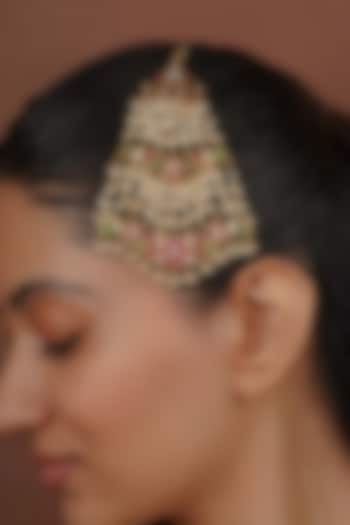 Gold Plated Uncut Polki & Beaded Jadau Passa by Mortantra at Pernia's Pop Up Shop